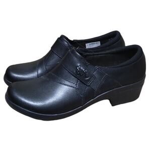 Clarks Angie Pearl Loafer Women's 10 Black Slip-On Leather Comfort Shoe, NWOB